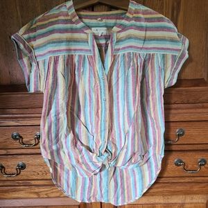 Lou & Grey Rainbow Striped Tie Front Shirt Size S